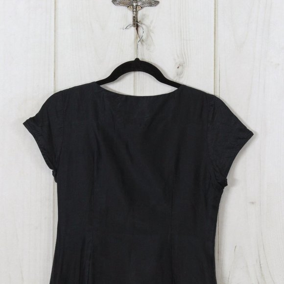 Things Of Substance Black Silk Cap Sleeve Embroidered Pleated Dress Size 8 - Picture 8 of 14